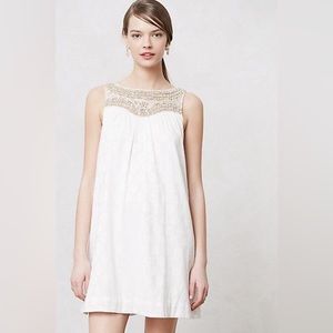 Anthropologies Maeve brand Grace White Beaded sleeveless Knee Dress-Size 4